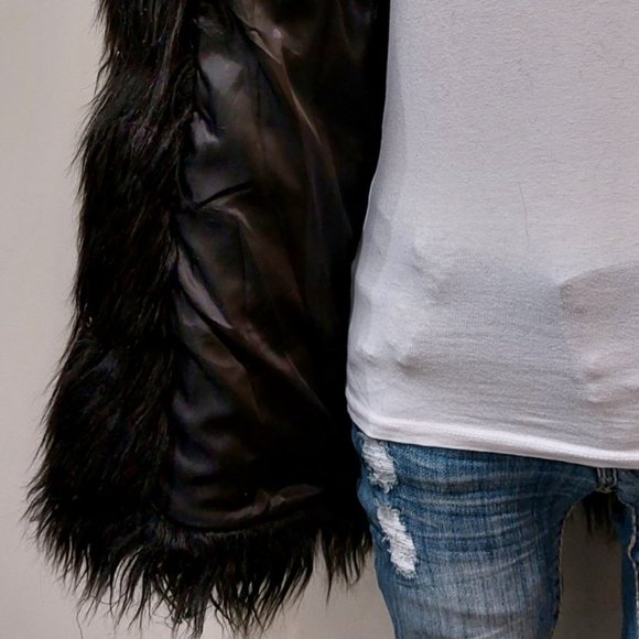 💋BOHO CHIC💋 GORGEOUS Black Faux Fox Fur Jacket - Picture 13 of 16